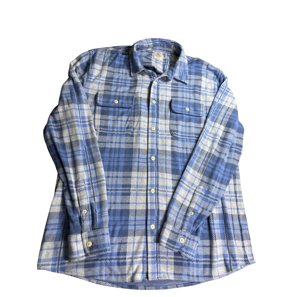 Faherty Brand Men's XL Blue Plaid Knit‎ Flannel Shirt Soft Button Front Coastal